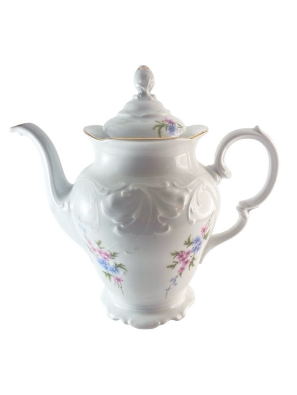 Vintage Wawel Rose Garden Teapot • Pink & Blue Rose Floral Polish Porcelain